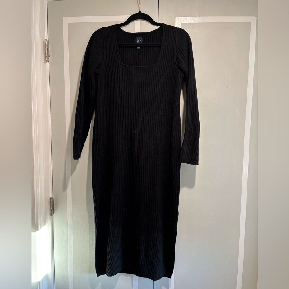 Maternity CashSoft Rib Midi Sweater Dress in true black, size medium